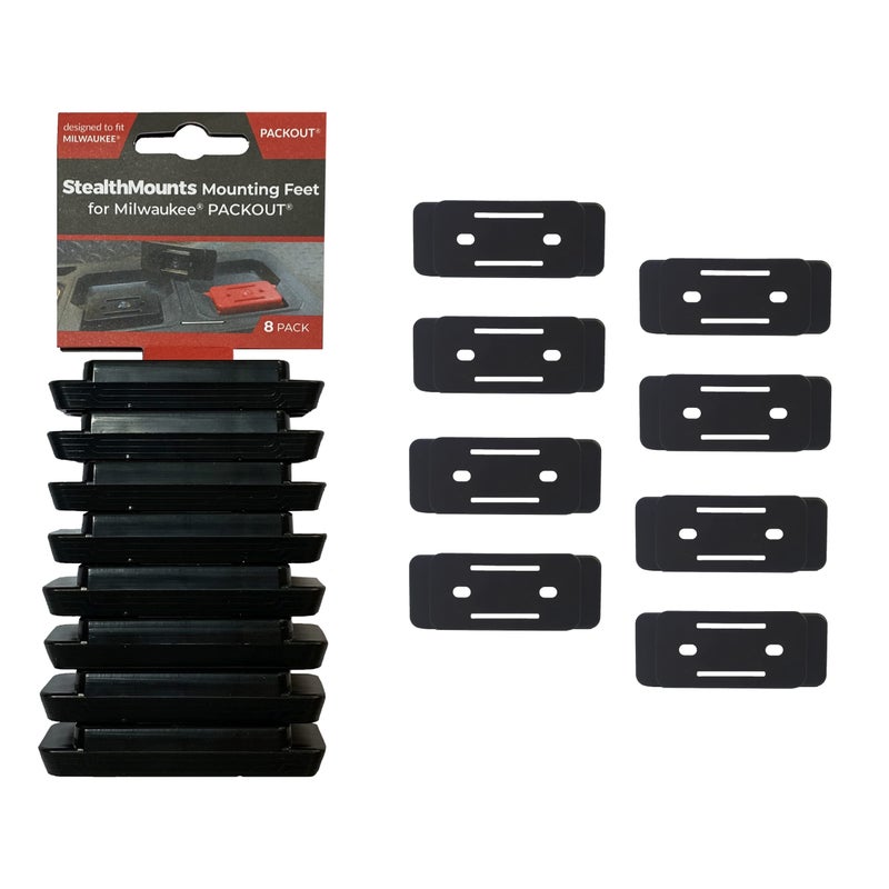 StealthMounts Packout Feet - 8 عبوات من أقدام التثبيت لنظام Milwaukee Packout | ميلووكي باكوت تصاعد القدم | ميلووكي باكوت ماونتس | محول الحزمة | ميلووكي باكوت قدم | صنع في المملكة المتحدة - Image 1